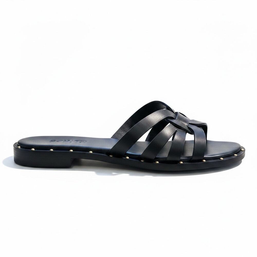 SCHUTZ Womens Black Phoenix Round Toe Slip On Leather Slide Sandals 7 Worn Once